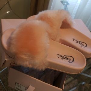 Candies baby pink fur slides :)
